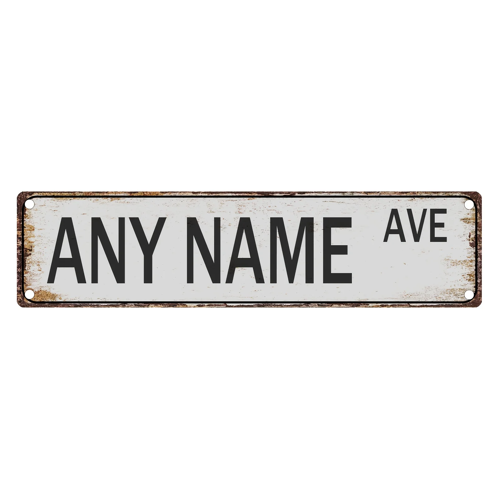 Custom Off White Vintage Metal Street Sign Personalized Name Ave Plaque Retro Wall Decor 4x16 Inch