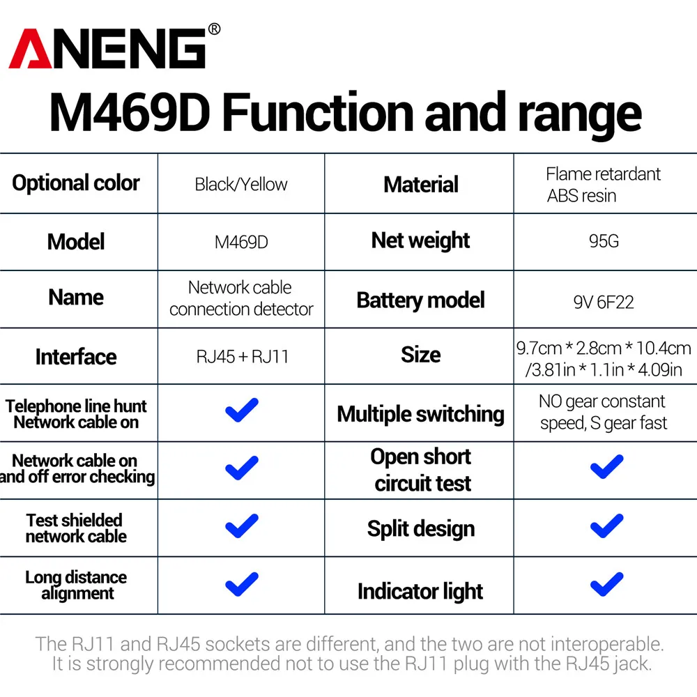 ANENG M469D شبكة محلل تستر كابل lan RJ45 RJ11 RJ12 CAT5 UTP LAN كابل اختبار أداة الشبكات أدوات اختبار إصلاح الشبكة