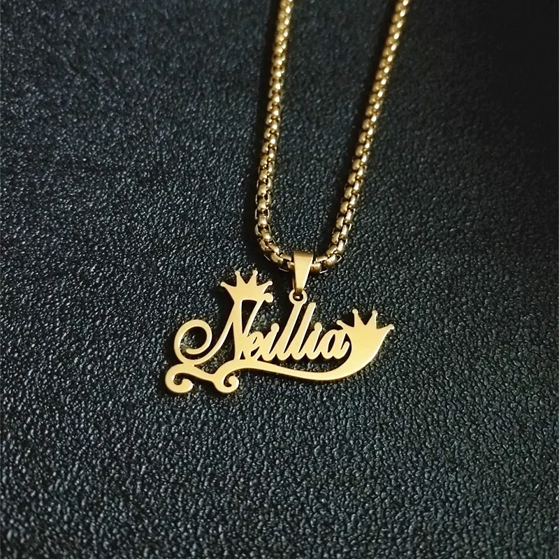 Lateefah Custom Name Necklace Engraved Box Chain 18K Gold Plated Stainless Steel English Letter Necklace