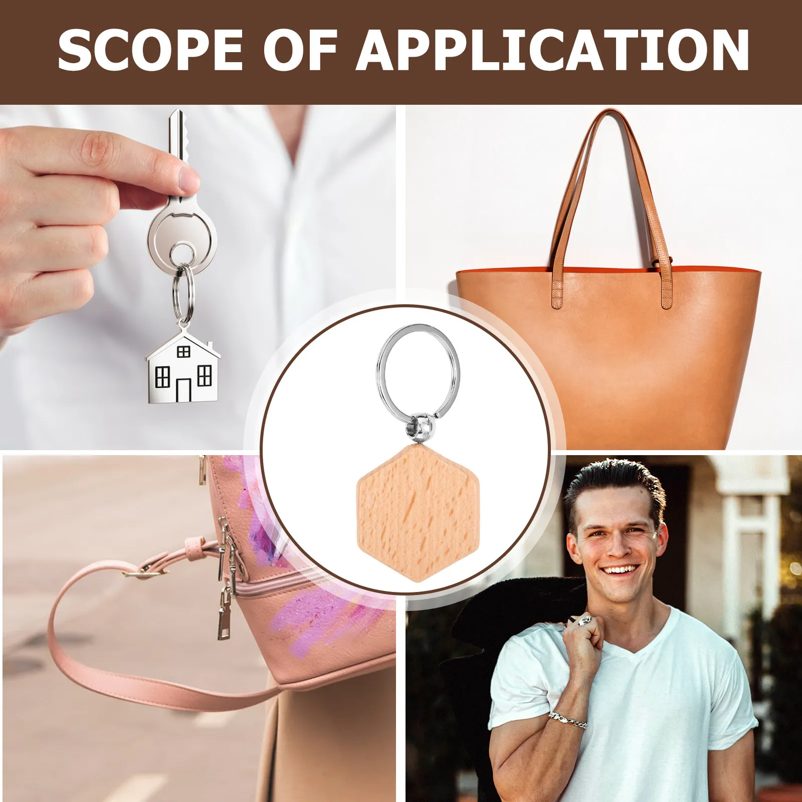 10Pcs Hexagonal Wood Keychain Blanks Natural Beech Unfinished Key Rings for DIY Crafts Engravable Painting Personalized Gifts
