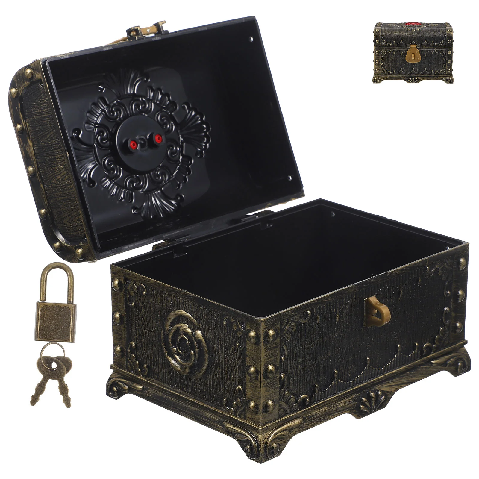 

Treasure Chest Ornaments Plastic Boxes For Craft Vintage Jewelry Case Candy Organizer Photo Prop with Lock Storage