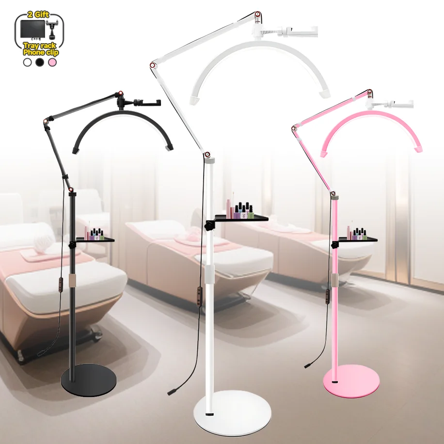 

Floor LED Video Light Half-moon Fill Light 3000K-6000K with Phone Holder for Beauty Salon Makeup Live Streaming Bedside Light