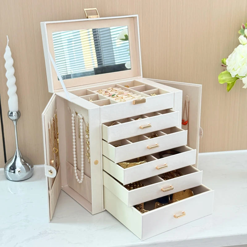 Leather Jewelry Storage Box Multilayer Trinket Storage Boxes Women's Ring Organizer Container Large Capacity Necklace Case