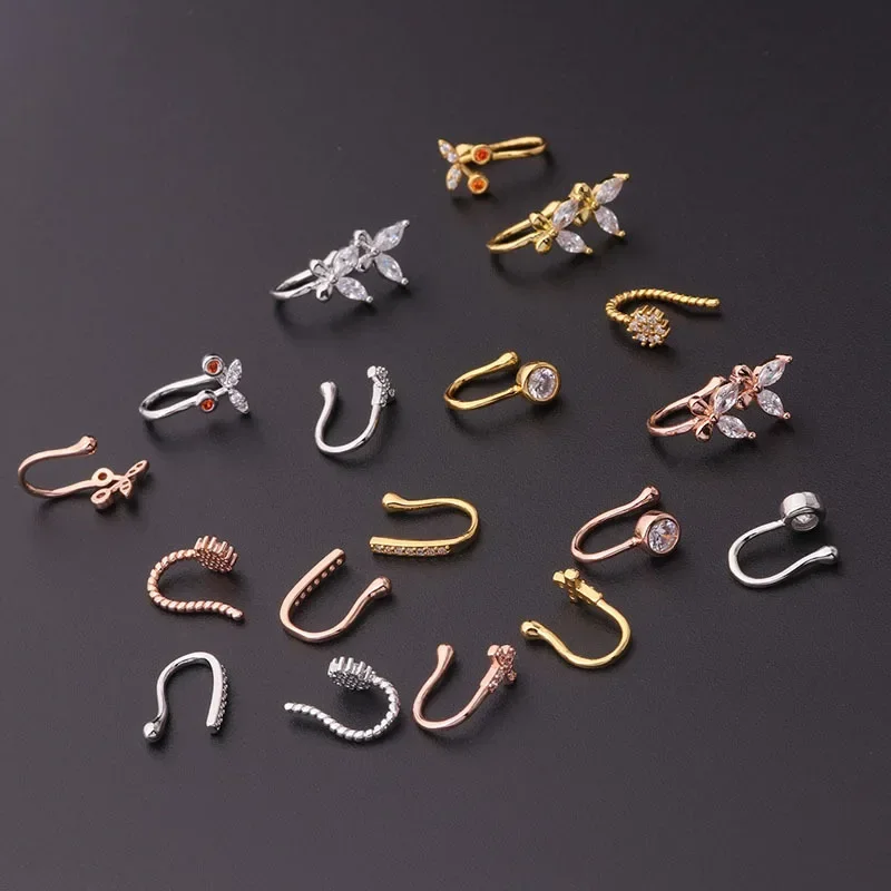 1pc Fake Piercing Clip Nose Rings Cuff Body Jewelry for Women New Trend Ear Cuffs Cross Cherry Butterfly Clip Nose Rings