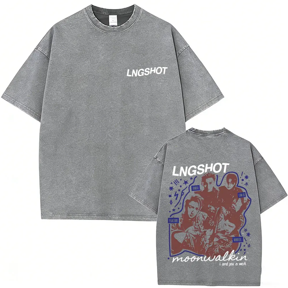 

Washed Vintage Korean Band Lngshot Face Graphic T Shirt Men Women Kpop Fashion Trend T-shirt Male Casual Oversized Streetwear