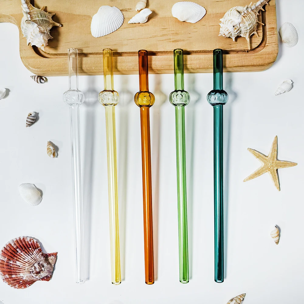 4Pcs Reusable Glass Straws for Halloween - Pumpkin Fun Design Drinking Straws for Party, Cocktail, Juice, With 1 Cleaning Brush