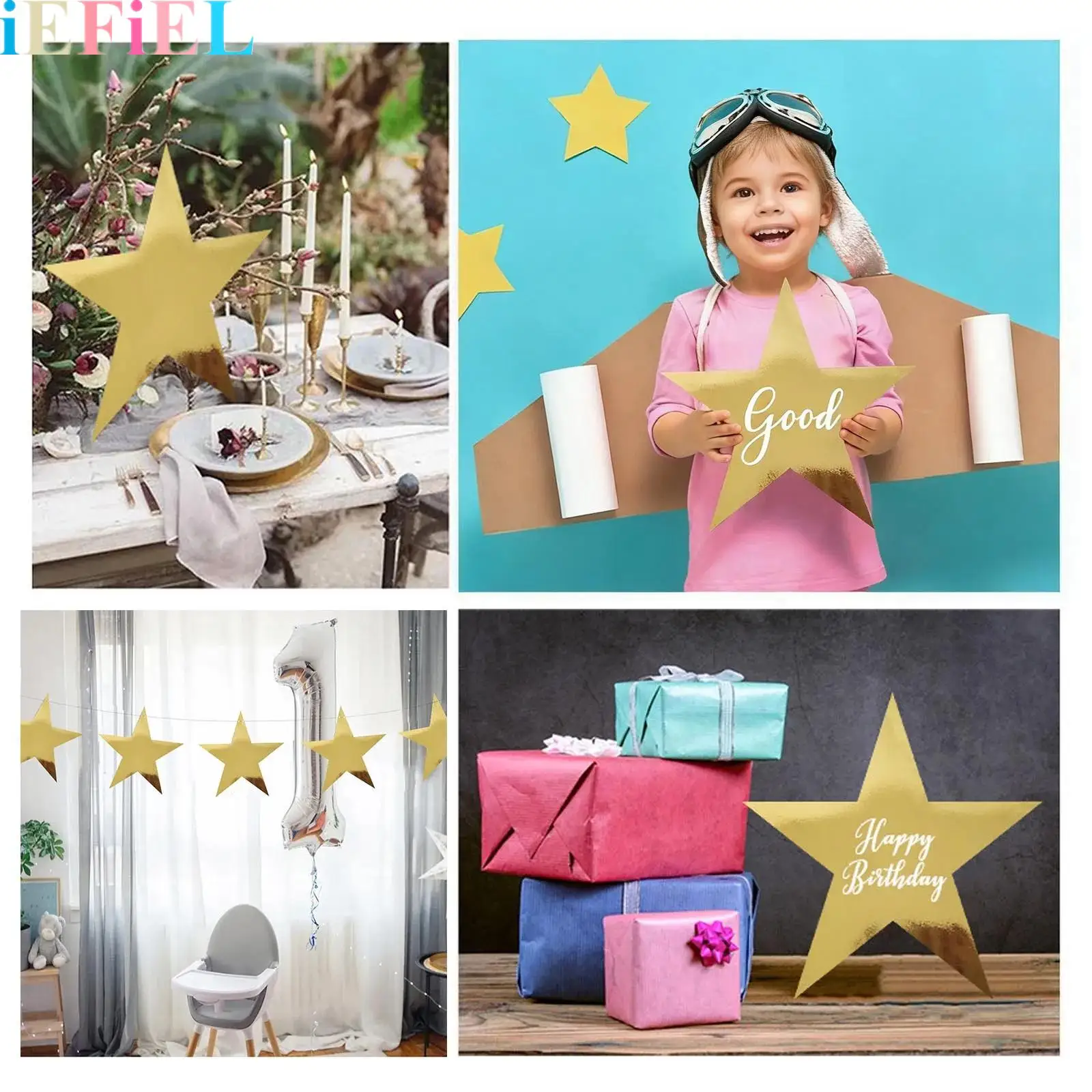 

24Pcs Stars Decorations Cutouts Glitter Double Printed Paper Cardboard for Bulletin Board Classroom Wall Party Decoration