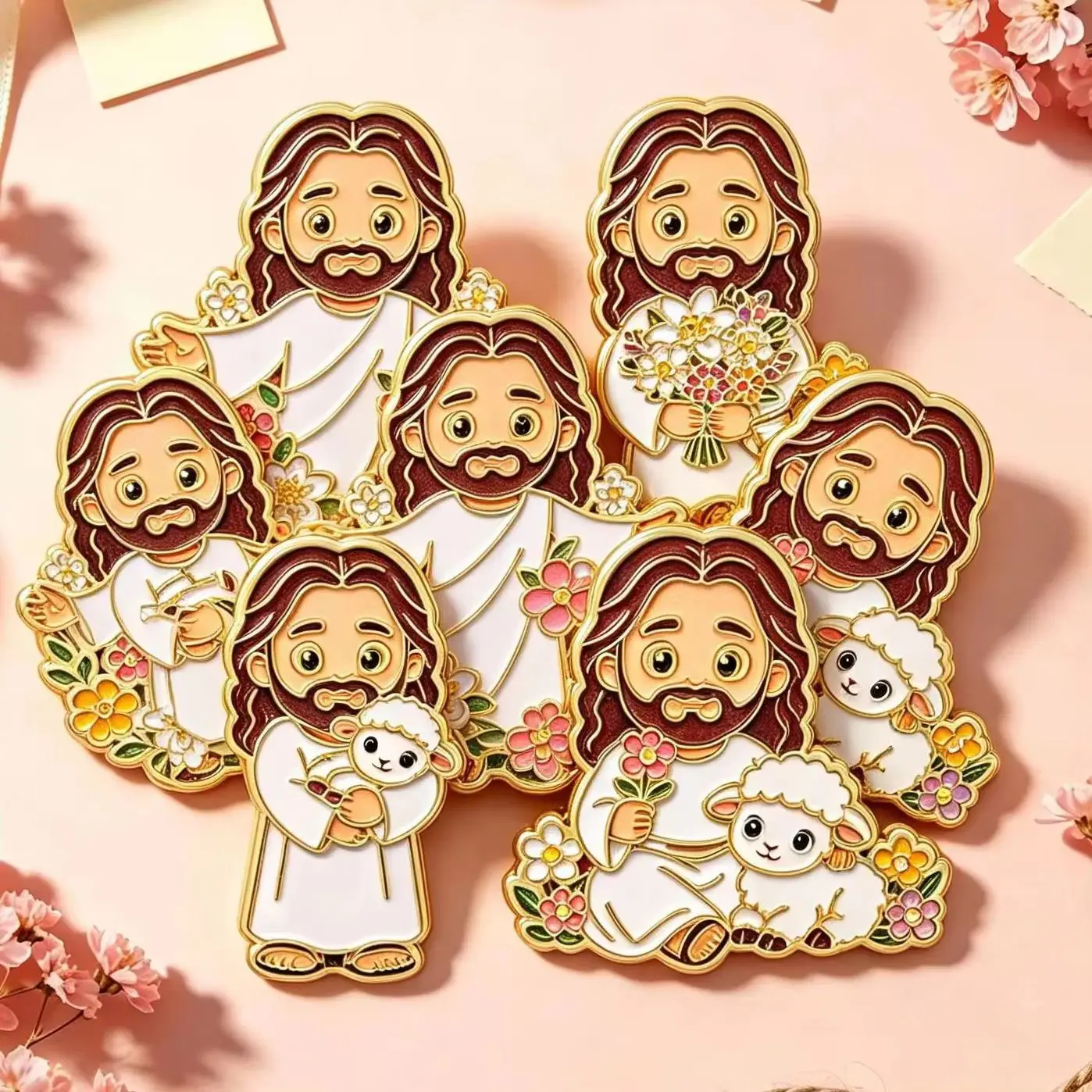 Religious Floral Shepherd Figure Enamel Pin Lamb Flower Lapel Badge Jacket Backpack Hat Decor Faith Inspired Brooch Present