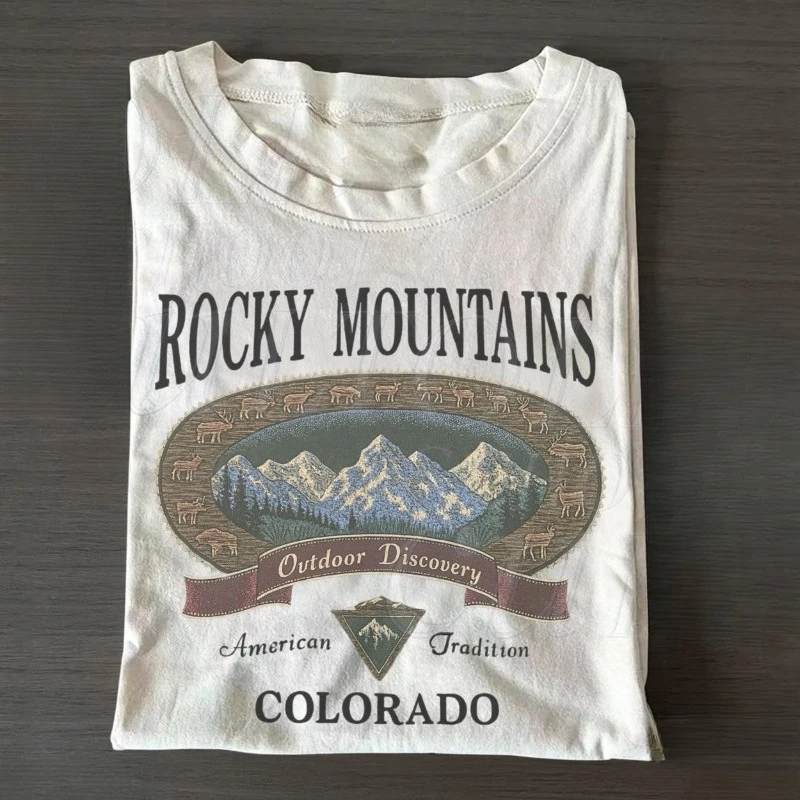 Frühling Sommer Neuheiten Vintage Rocky Mountains Colorado T-Shirt Outdoor Discovery Grafik-T-Shirt 90er Jahre Bergwander-Shirt