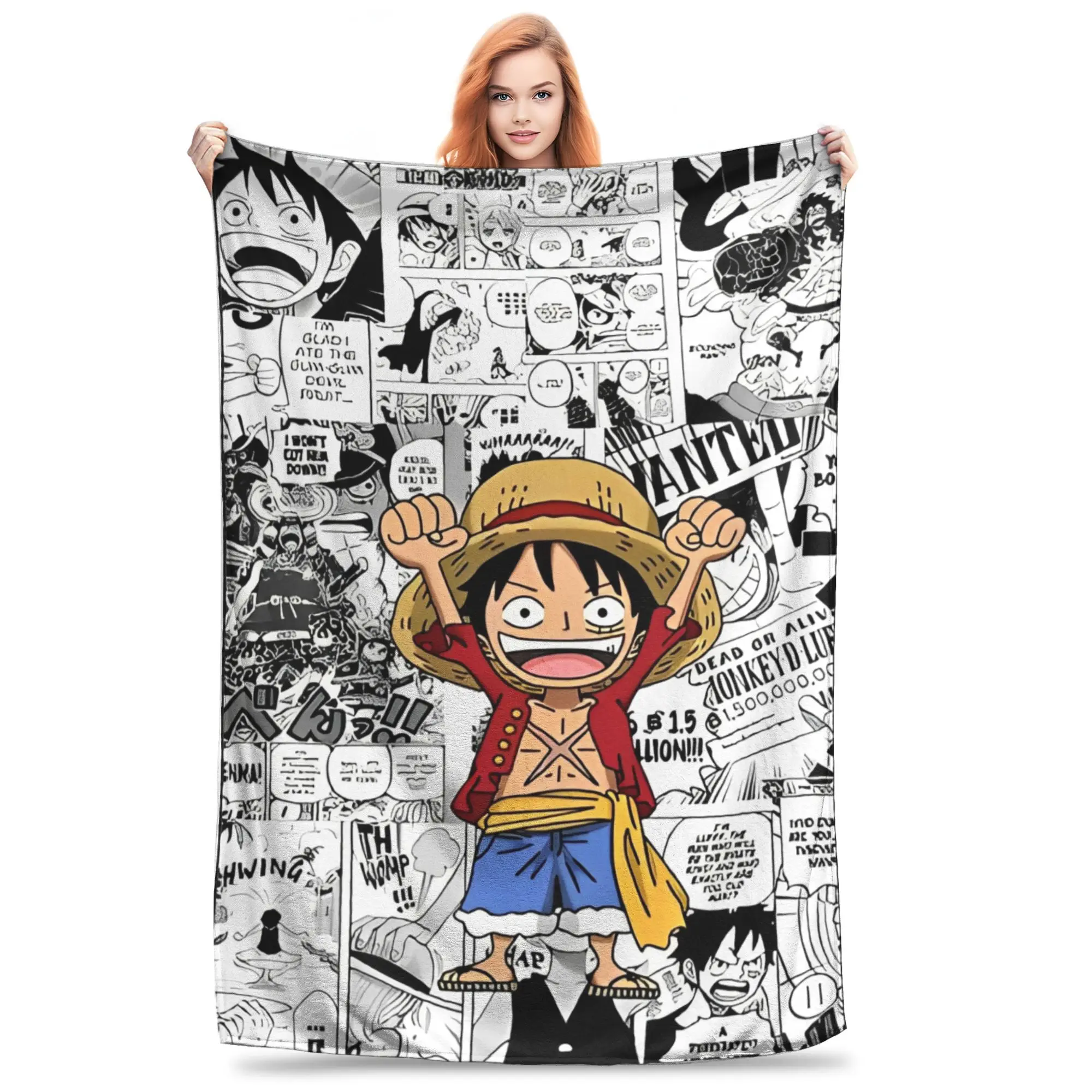 Super Soft Straw Hat Luffy One Piece  Throw Blanket Premium Fleece Flannel Lightweight  Bed Blanket Cozy Fluffy Blankets