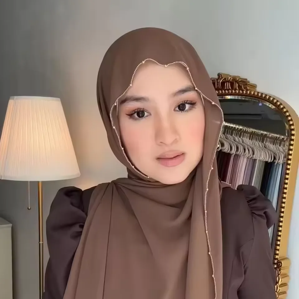 

Премиум-цепочка из бисера, шифоновый шарф-хиджаб для женщин, мусульманский хиджаб, длинная шаль, исламский тюрбан, повязка на голову в честь Рамадана, шарфы, банданы Bufanda