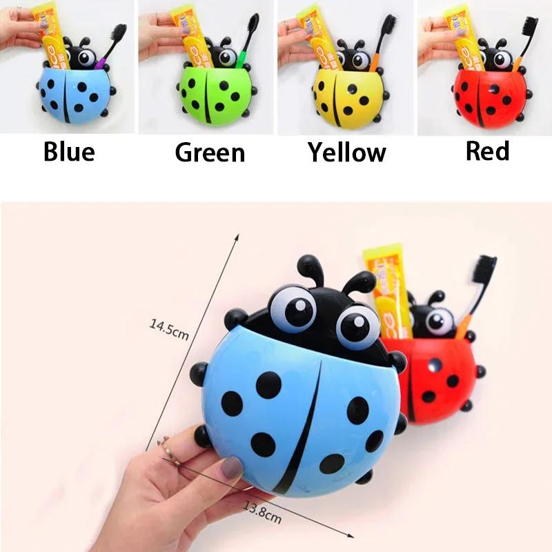 1pc Cute Suction Cup Toothbrush Holder,Creative Seven-Star Ladybug Pen Storage Holders,Children Brush Teeth Bathroom Accessories