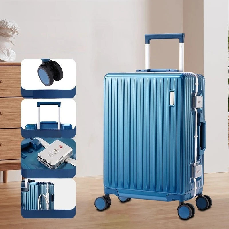 

Multifunctional trolley case, aluminum frame wear-resistant suitcase 20 inches silent travel boarding case with cup holder
