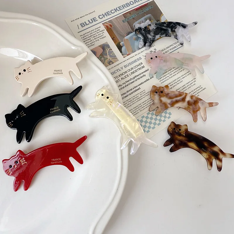 

Ins Hot Sale Cute Textured Short Legged Cat Side Clip For Sweet Girls Simple Fashion Acetate Bangs Clip Duckbill Clip