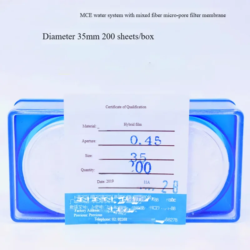 200 hojas/caja membrana de filtro microporosa de fibra mixta membrana mixta sistema de agua MCE 35mm * 0.22um 0.45um 0.8um