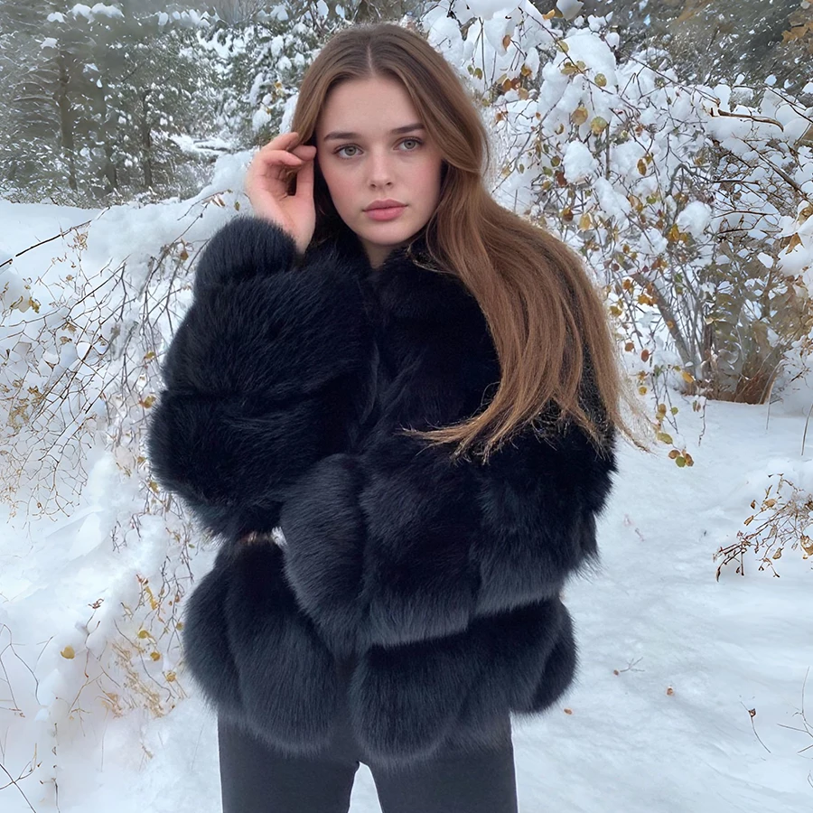 

Женская одежда, укороченная куртка из натурального лисьего меха, пушистое пальто из натурального лисьего меха с лацканами, короткое пальто из натурального меха люксовых брендов