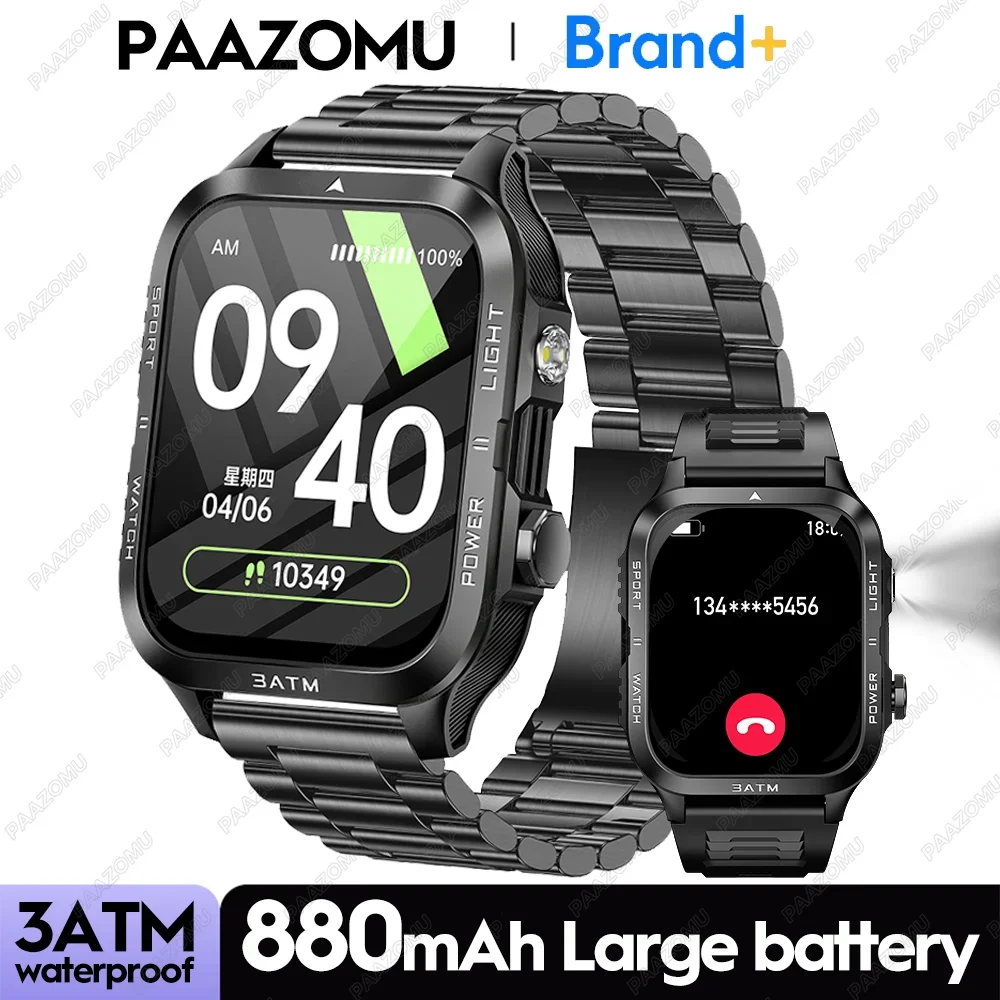

2026New Smartwatch 880MAH Ultra Battery 1.96''HD screen GPS 3ATM Waterproof Bluetooth Call Health Monitor Flashlight Smart Watch
