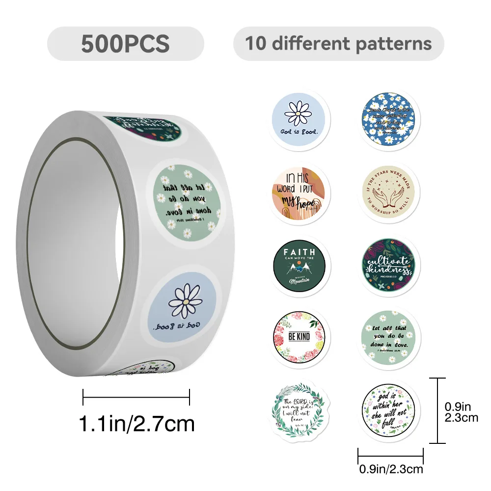 500Pcs/Roll Bible Motivational Phrases Cartoon Stickers Jesus Inspiration Decals Laptop Luggage Skateboard Guitar Decor Sticker