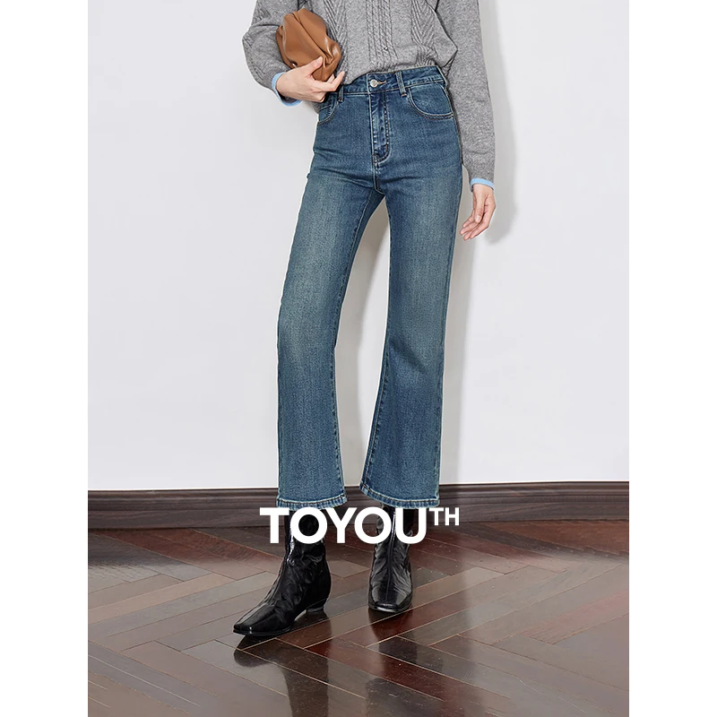 

TOYOUTH Women Denim Jeans 2024 Autumn New High Street Ankle Length Flared Pants