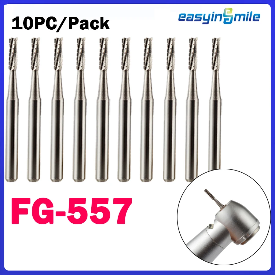 

EASYINSMILE 10PCs Dental Burs FG557 Tungsten Steel Burs Endo Carbide Burs Straight Flat End Friction Grip