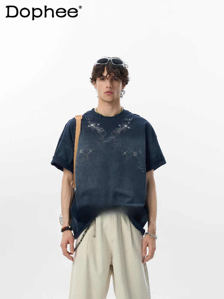 

Fashion Retro Printed Short-sleeve Handsome T-shirts Men's 2025 Summer New Chic Tees Male Stylish Round Neck Loose Comfort Tops