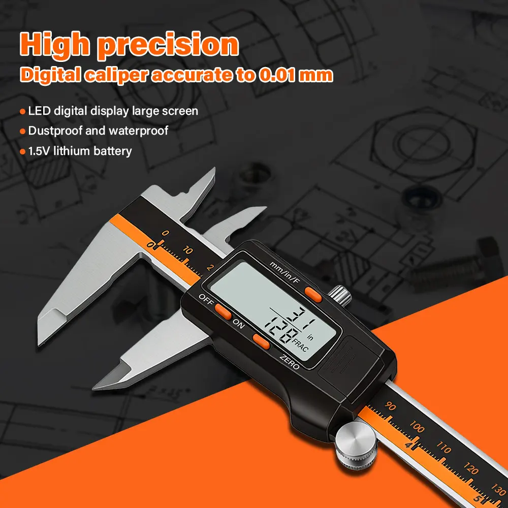 150mm High-Precision Digital Caliper Stainless Steel Vernier Caliper MM/Inch 0.01mm Resolution Ideal for Mechanical Students Use