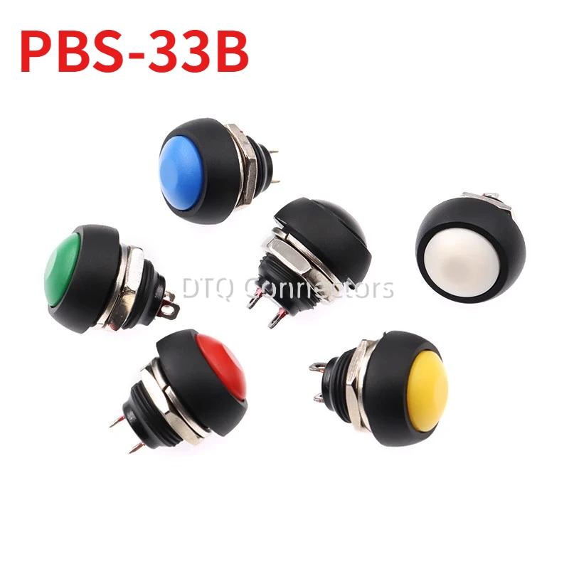 

Wholesale 100pcs/lot PBS-33B 6 Color Black Red Green Yellow White Blue 12mm Waterproof Momentary Push button Switch Multi Color