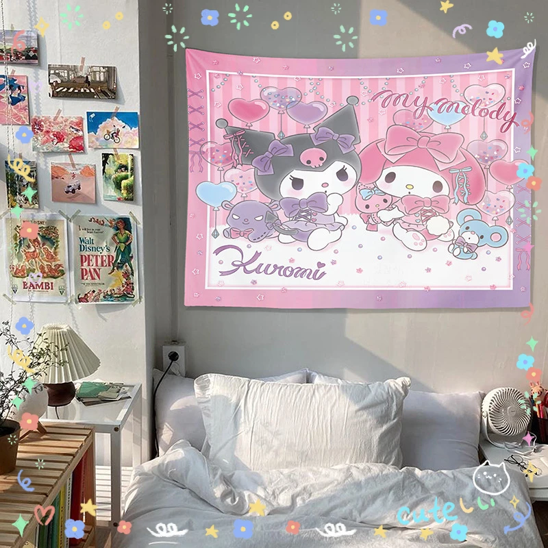 Miniso Sanrio Kawaii Cute Anime Cartoon Wall Tapestry Wall Hanging Living Room Bedroom Decoration Birthday Gift Dormitory Ins