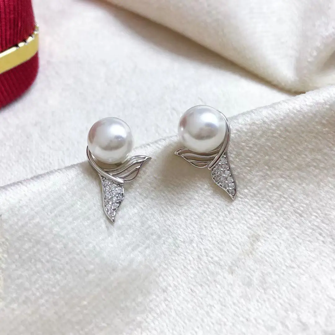 

Wholesale S925 Sterling Silver Earrings Mount Findings Settings Base Mounting Parts Accessory for 7-8mm Pearls 5 pairs/lot