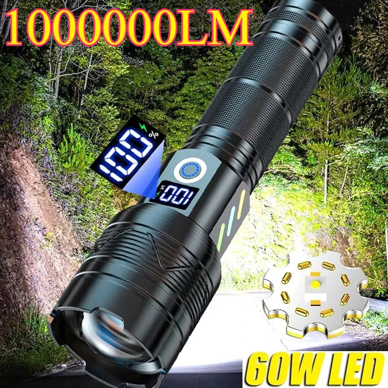 

High Power Rechargeable Led Flashlight Camping Lantern Self Tactical Defense Powerful Torch Portable Very Strong Flashlights