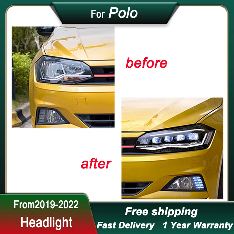 Faros delanteros Led para coche VW Polo plus 2019-2022, estilo de cristal, luz trasera completa, lámpara de cabeza DRL, montaje de luz delantera