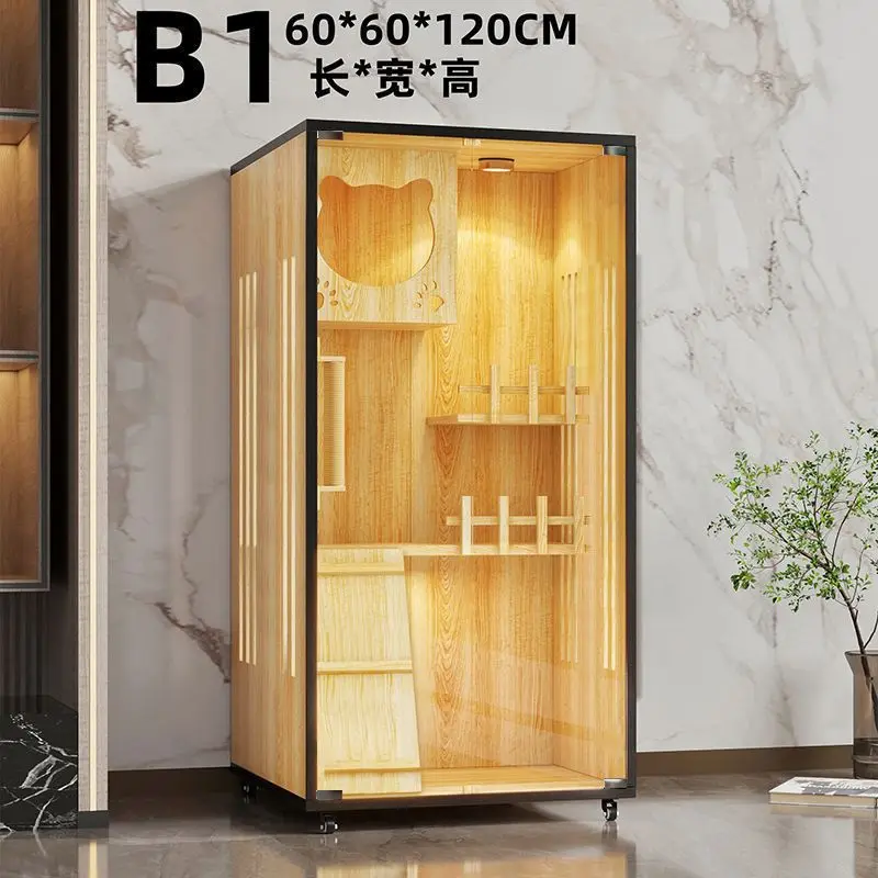 

Wooden Cat House Villa Furniture with Wheels Pet House