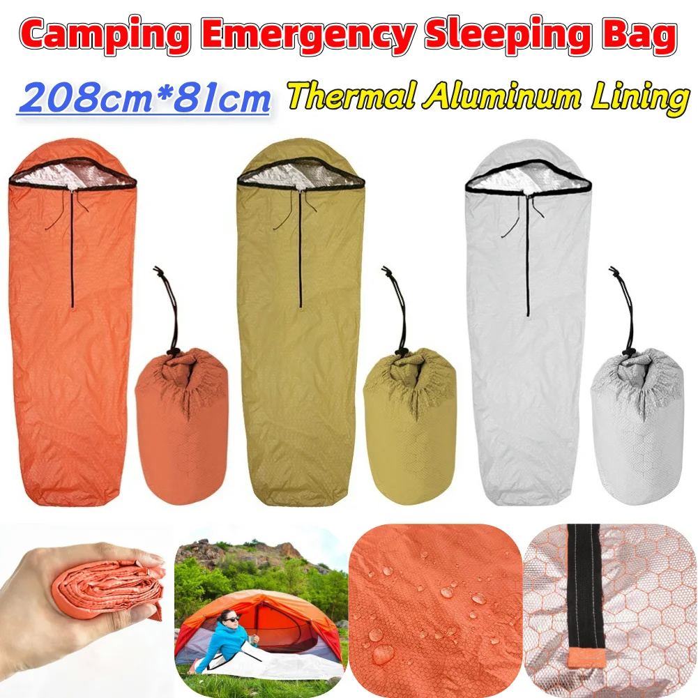 Emergency Sleeping Bag Waterproof Thermal Aluminum Lining Sleeping Bag Adjustable Travel Sleeping Bag Outdoor Survival Gear