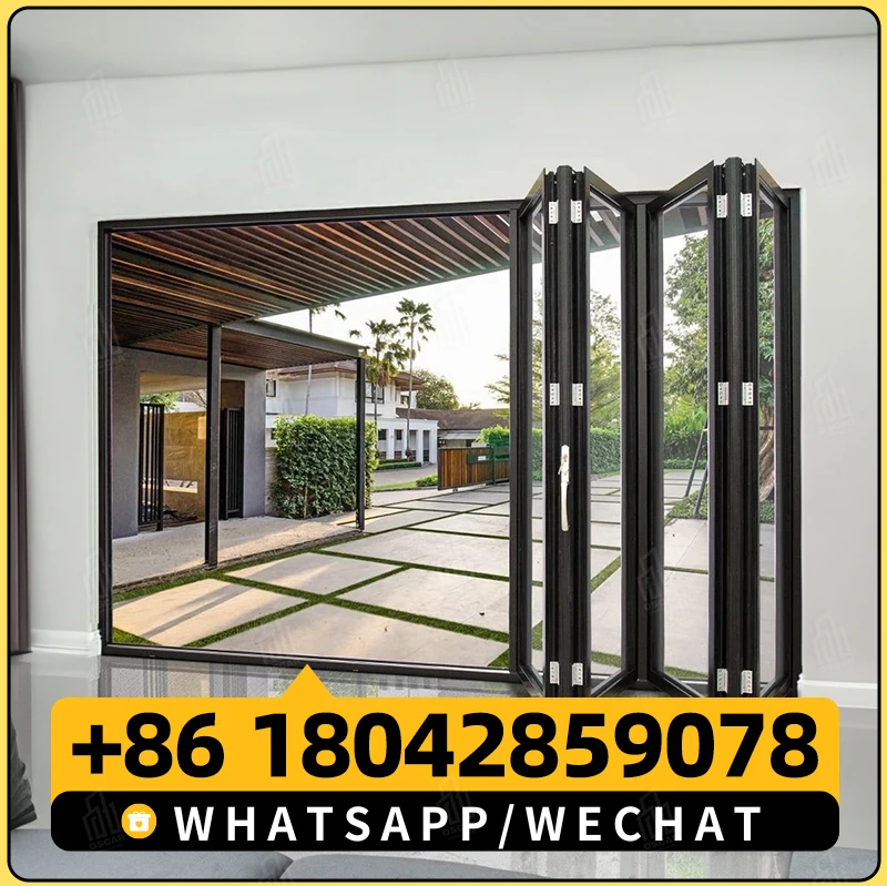 Modern Automatic Bifold Garage Doors Aluminum Glass Vertical Folding Garage Doors