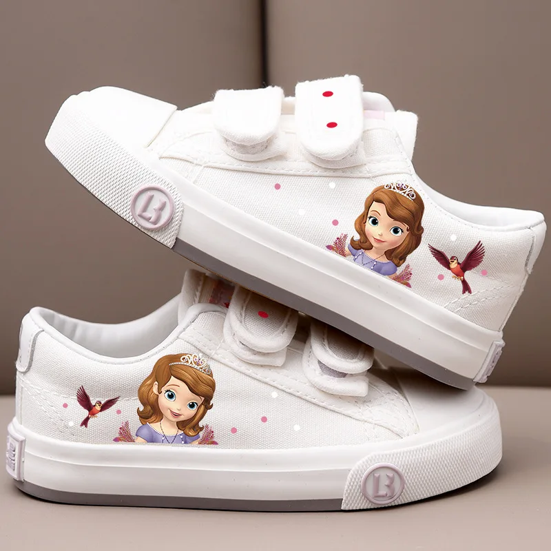 Disney Frozen Elsa Anna Canvas Shoes Kids White Shoes Girls Casual Sneakers Cartoon Olaf Tennis Shoes Basket Shoes Size 23-36