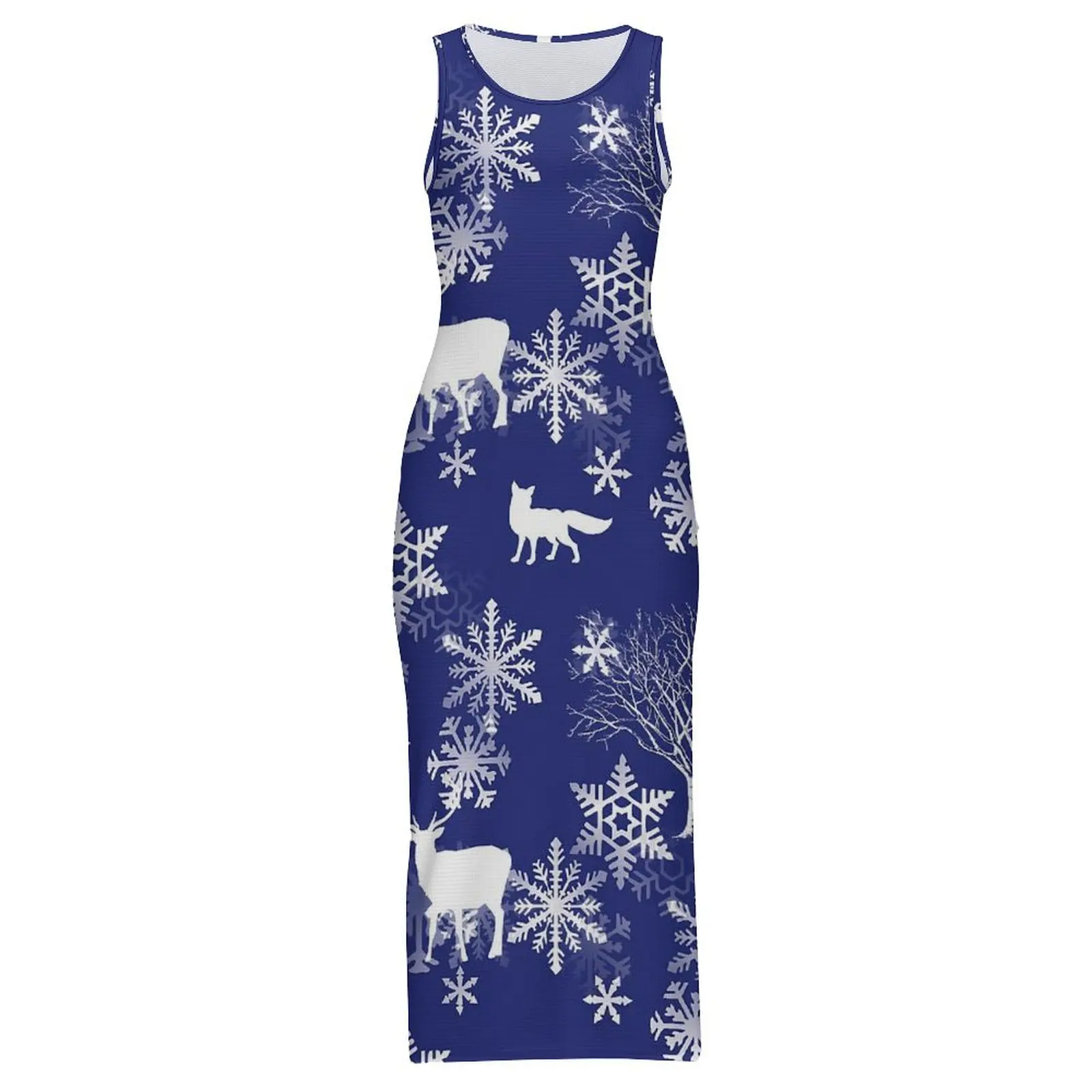 여성 바디콘 드레스 예쁜 사슴 토끼 여우 맥시 드레스 여름 동물 프린트 민소매 에스테틱 디자인 드레스 큰 사이즈 3XL 4XL