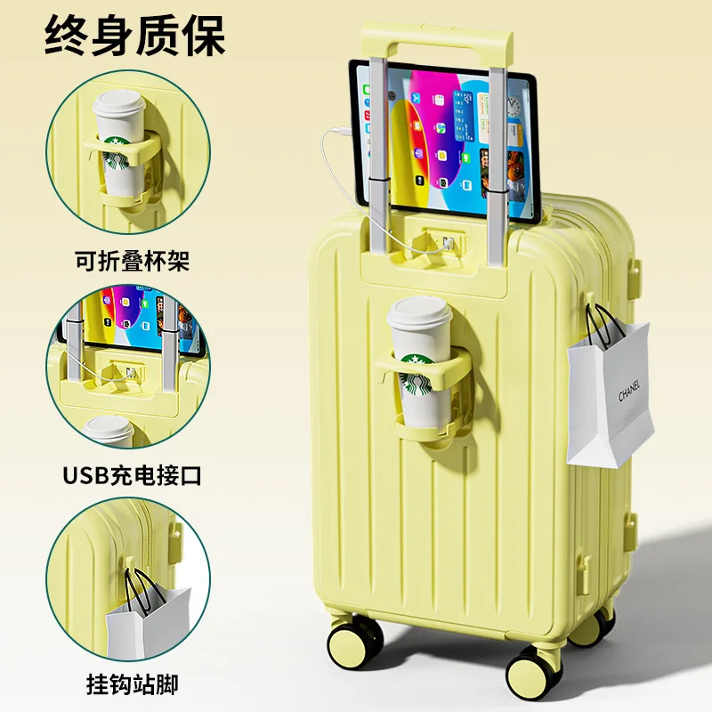 Multifunctional Suitcase Large Capacity Suitcase Universal Wheel Luggage Case Cup Holder Charging Port