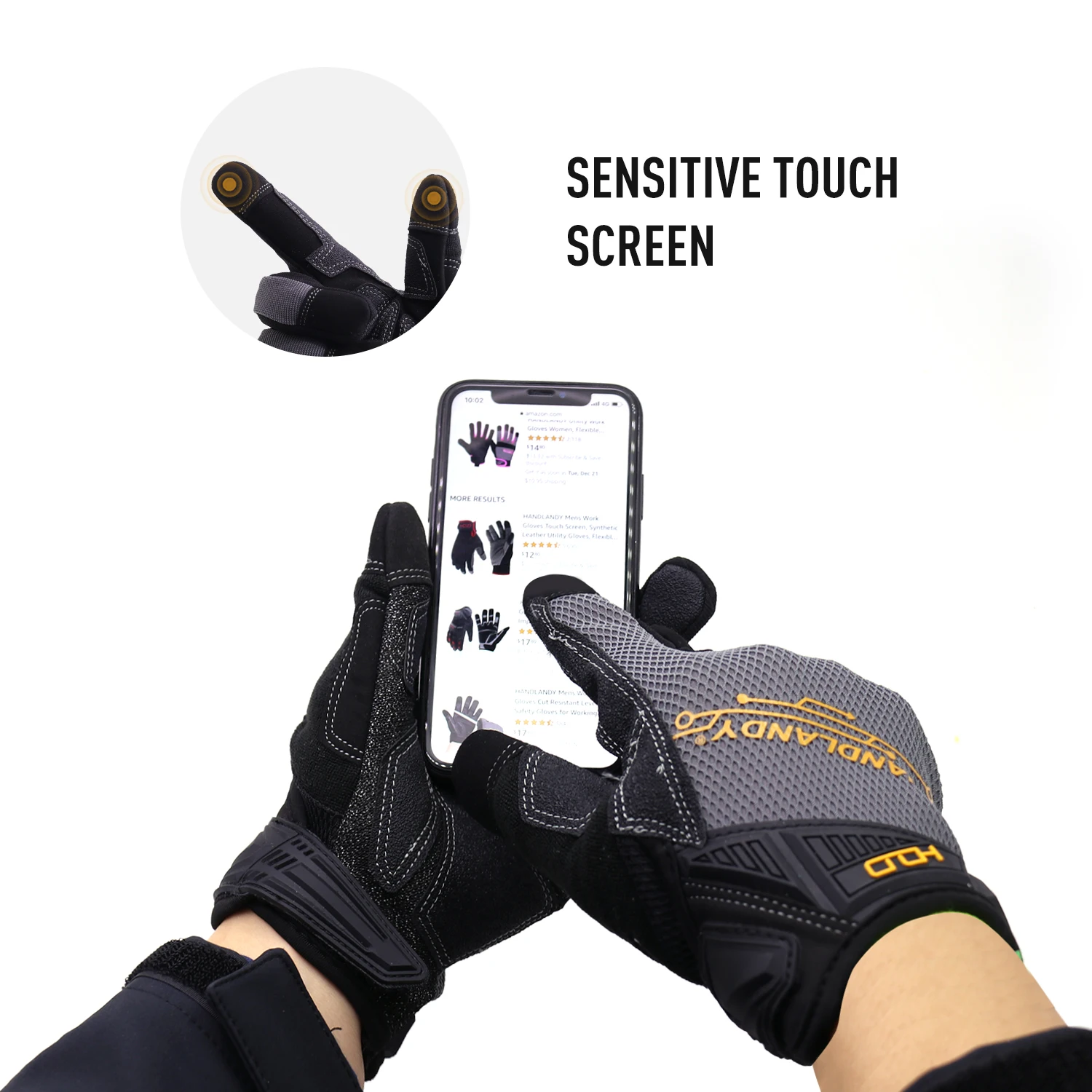 HANDLANDY EN388 2442E Aramid HPPE Cut Resistance Great Grip Touch Screen Construction Auto Mechanic Safety Mens Work Gloves