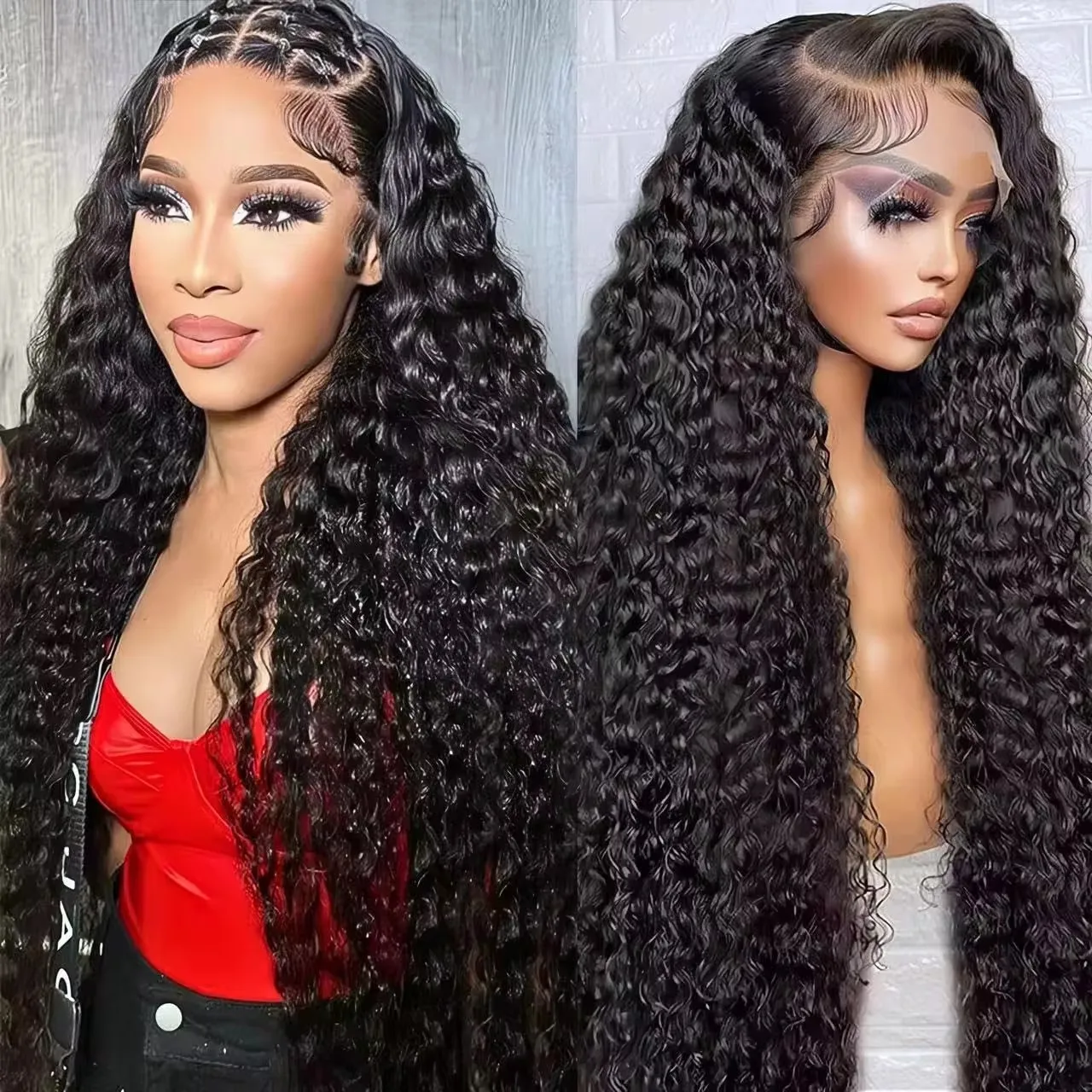 

13x4 HD Lace Frontal Wigs Deep Wave Pre Plucked Peruvian Remy Hair For Women Water Curly 200% 13x6 Lace Front Wig Human Hair