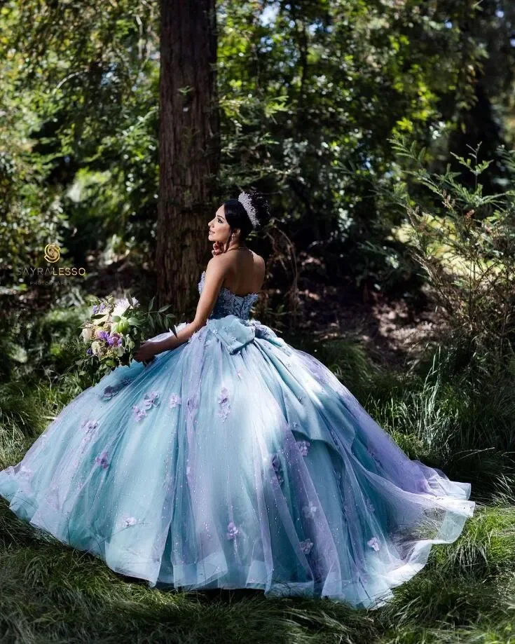 ANGELSBRIDEP 3D Floral Blue Purple Princess Quinceanera Dresses with Cape Skirt vestidos de 15 años quinceañeras Customized