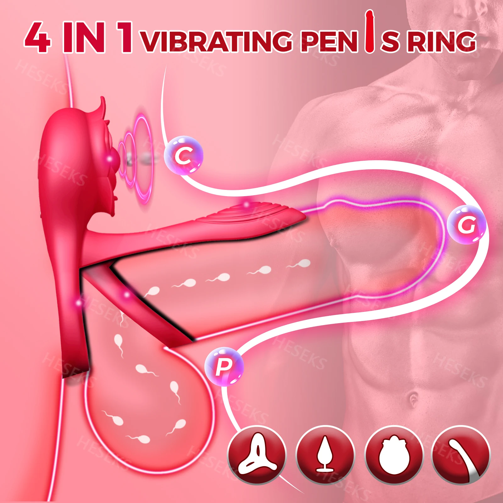 Rosa Cock Ring vibratore manicotto del pene stimolatore succhiante telecomando anello di erezione del punto G giocattolo del sesso del clitoride per