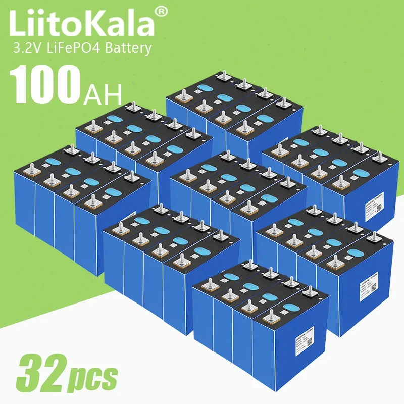 

32pcs LiitoKala New Original 3.2V 100Ah Lifepo4 Battery Cells DIY 12V 24V 48V Electric Vehicle RV Solar Cell Pack EU/US Duty-fre