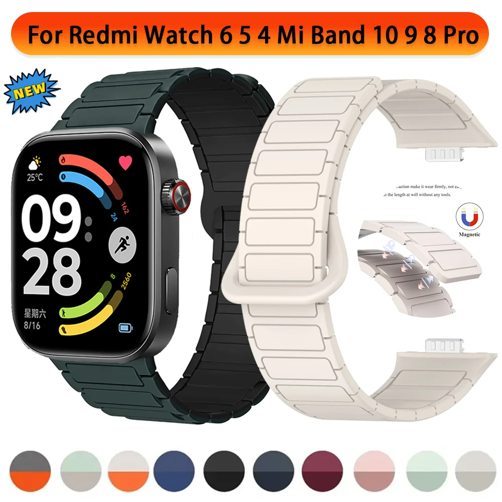Magnetisches Silikonarmband für Redmi Watch 6 5 4 Sportliches Weiches Komfortables Armband Xiaomi Mi Band 10 Pro 9 Pro 8 Pro Armreif