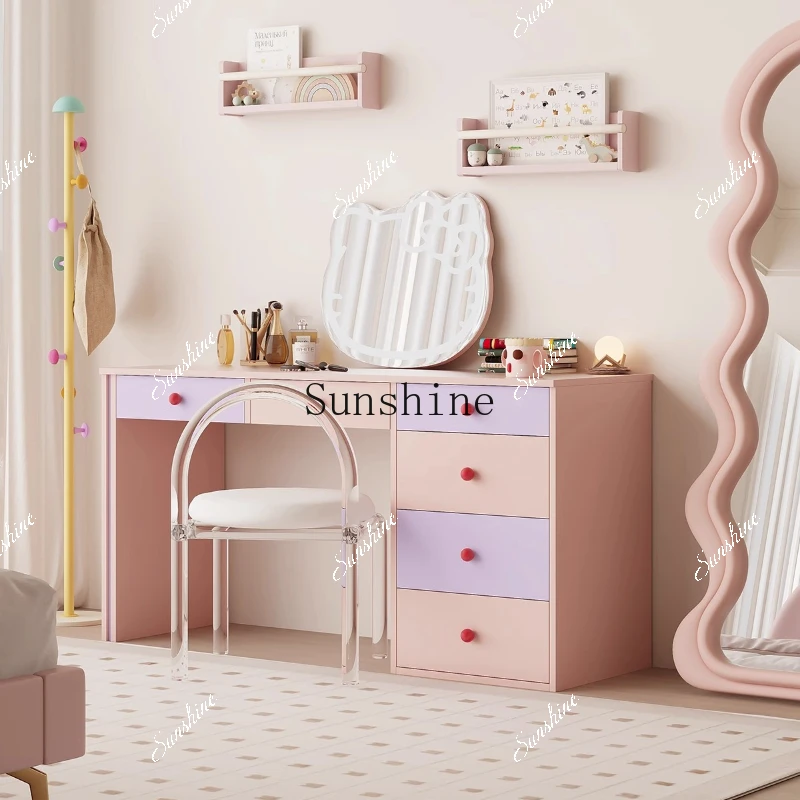 Bedroom contrasting color makeup storage integrated cabinet cream simple locker  FT