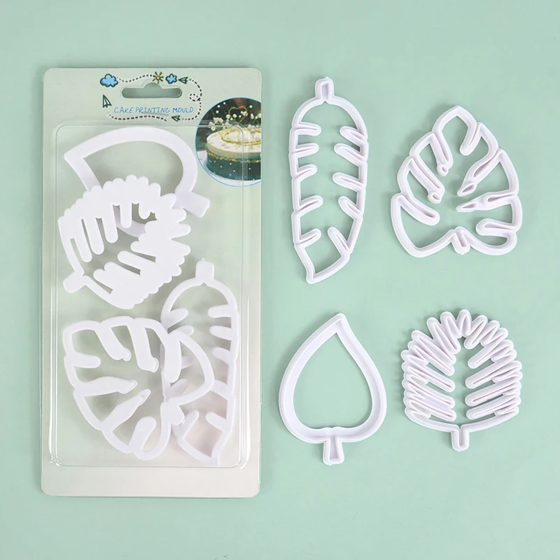 4 stücke Blätter Palme Plastik formen Dschungel Monstera Deliciosa tropische Blätter Aus stecher Backform Fondant Dekor Küchen werkzeug