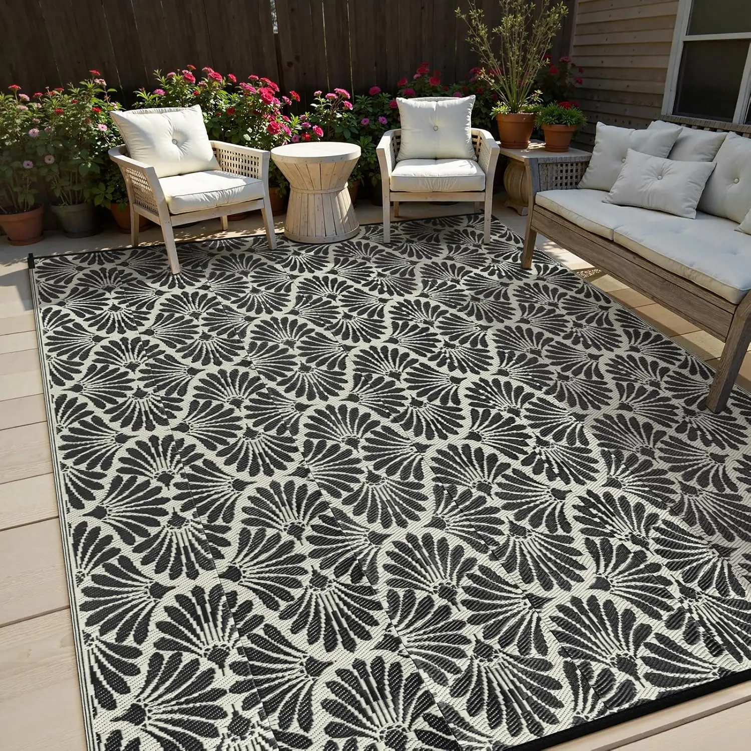 

Outdoor Patio Rugs 8x10 Waterproof, Boho Outdoor Plastic Straw Rug for Porch, Stain Resistant Mats for Backyard Garden Deck C