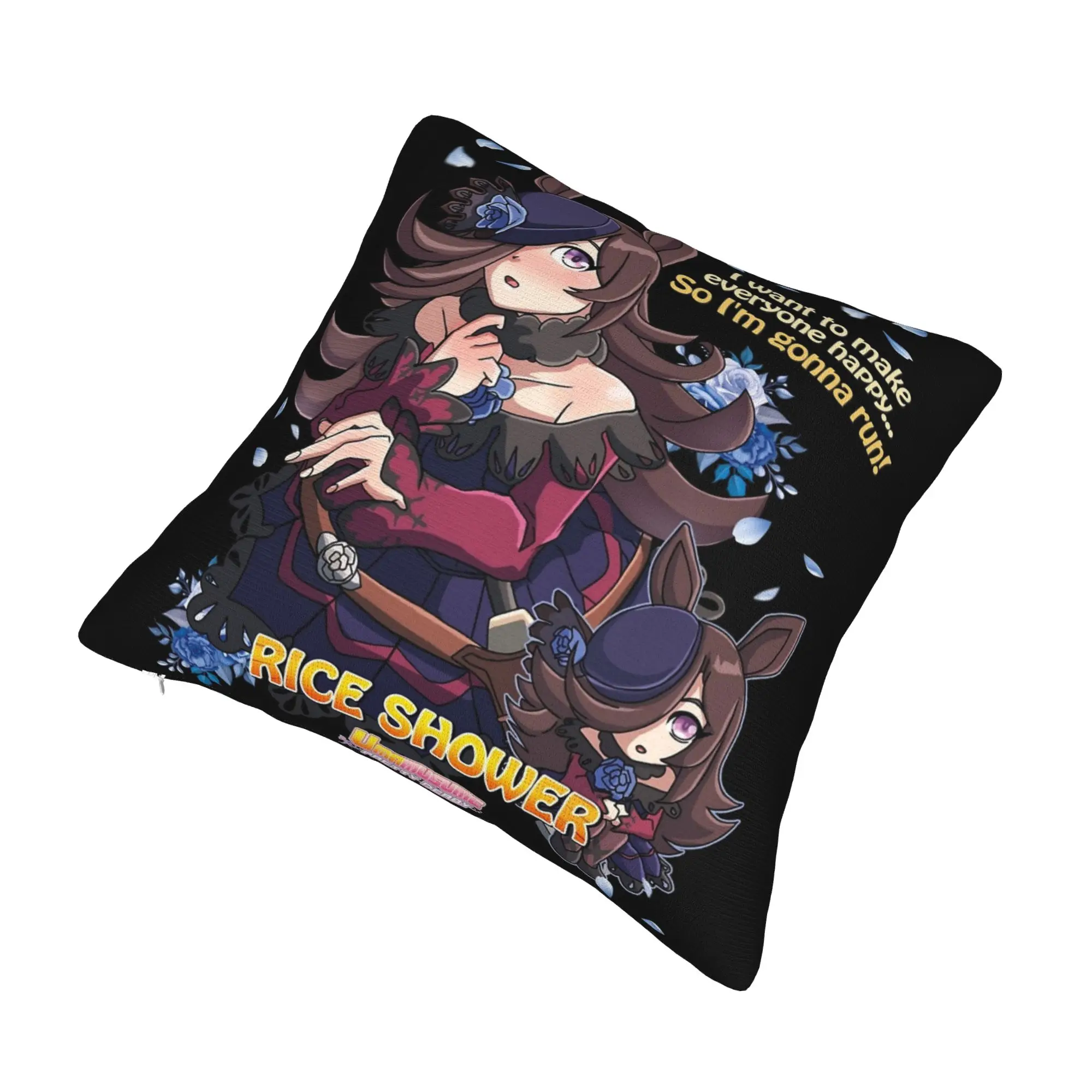 Umamusume Pretty Derby Rice Shower Pillowcase Printing Cushion Cover Decorations  Throw Pillow Case Cover Home Square 40X40cm