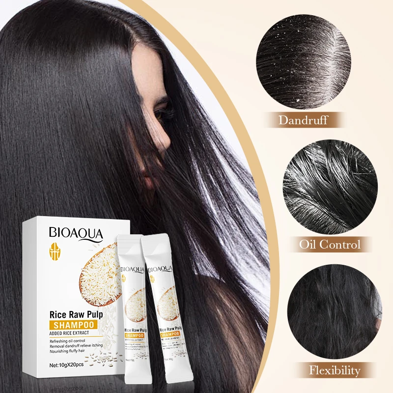 20pcs Rice Puree  Shampoo Gently Clean Remove Dandruff Control Oil Reduce Hair Loss Stabilize Hair Roots Smooth Fluffy Shampoo