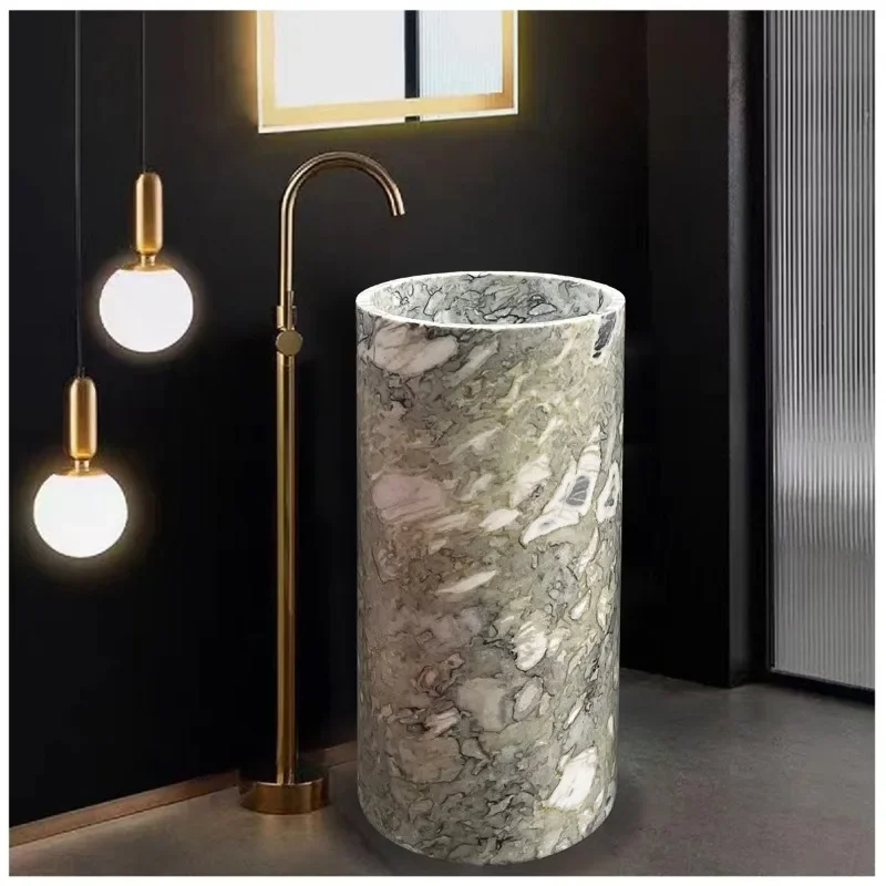 Natural marble pillar basin integrated, formed rough stone, pillar basin