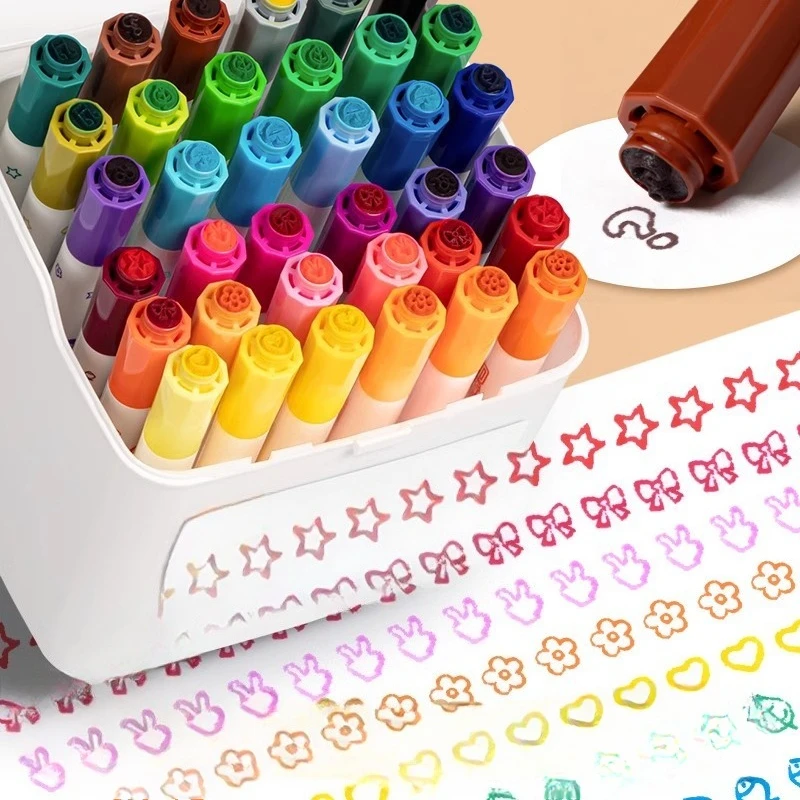 Washable Watercolor Pen Set with Stamp Portable Handheld Tube 12 24 36 Colors Art Supplies for Kids Students Drawing